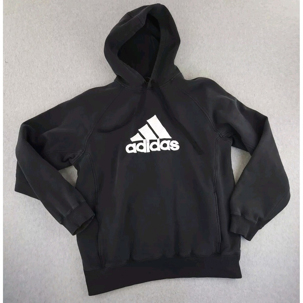 Adidas Trefoil Logo Graphic Hoodie Shirt Black Sweatshirt Hood Size Adult Medium